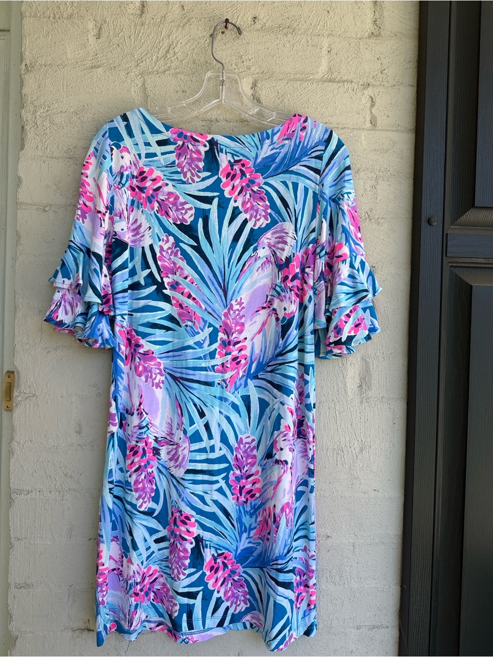 Lilly Pulitzer Lula Ruffle Sleeve Dress Mr. Peacock Blue Tweethearts Size Small - Picture 6 of 12